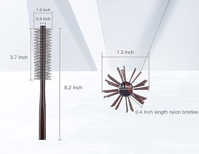 Small Round Brush for Short Hair, 1.3 Inch Mini Quiff Roller circular comb with soft Nylon Bristle for Men and Women, for Styling, Lifting, Volume, Curling Thin Hair, Bangs, Beard