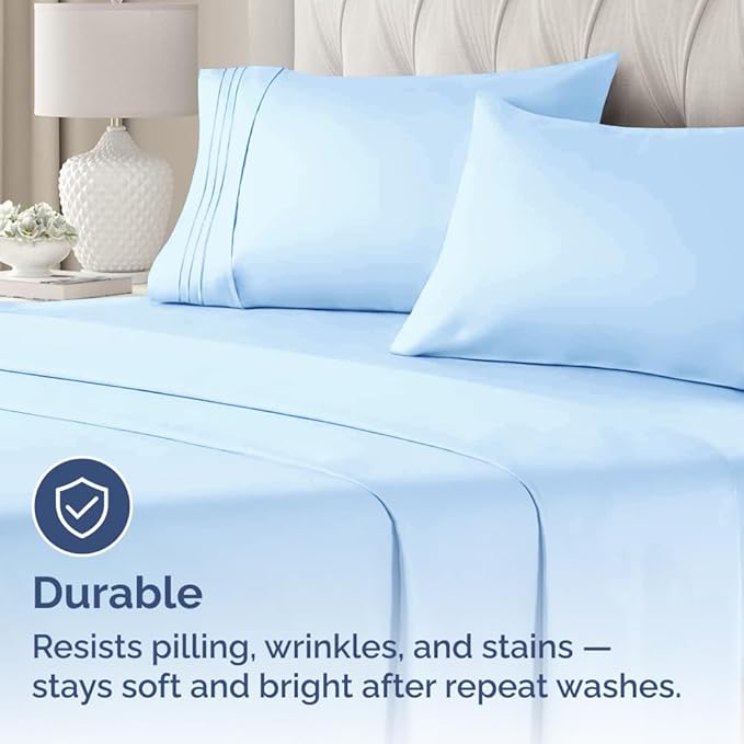 Queen Pillow Cases Set of 4 - Ultra Soft Hotel Quality Pillowcase Covers - Comfy, Cozy & Wrinkle Free - Shrink, Stain & Fade Resistant - Machine Washable Pillow Protectors - 4 Piece Set - Light Blue