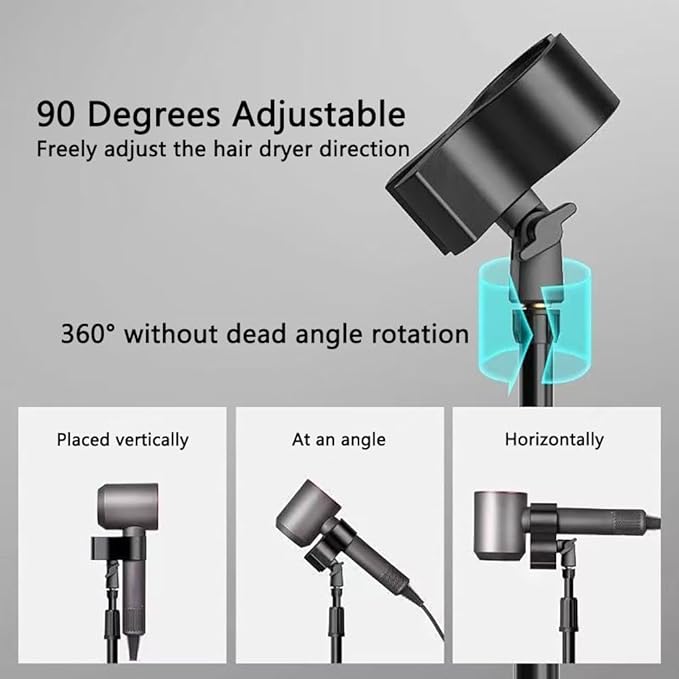 Hair Dryer Stand Holder Hands Free Adjustable Blow Dryer Stand with Universal Clamp Clip Sturdy Base