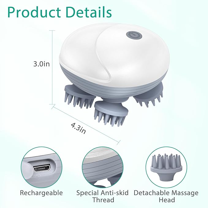 ORIA Electric Scalp Massager, Pet Massager for Dogs and Cats, Waterproof Head Massager with 4 Removable Massage Heads, 96 Nodes, for Stress Relief, Full Body Relaxation, Promote Bonding