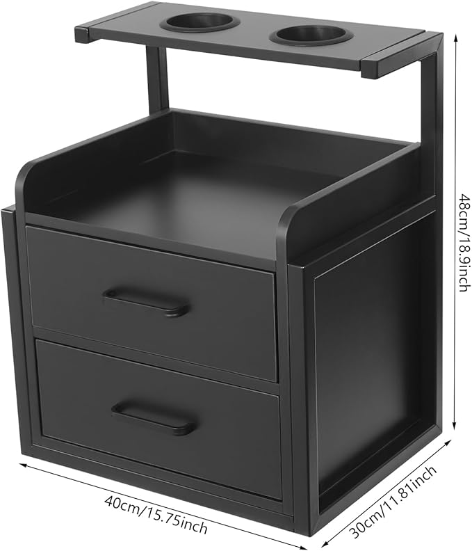 Suspended Salon Station for Hair Stylist, Wall Mounted Styling Salon Station Storage Cabinet w/2*Drawers &Hair Dryer Stand,Floating Nightstand Stylist Storage Cabinet for Home (Black)