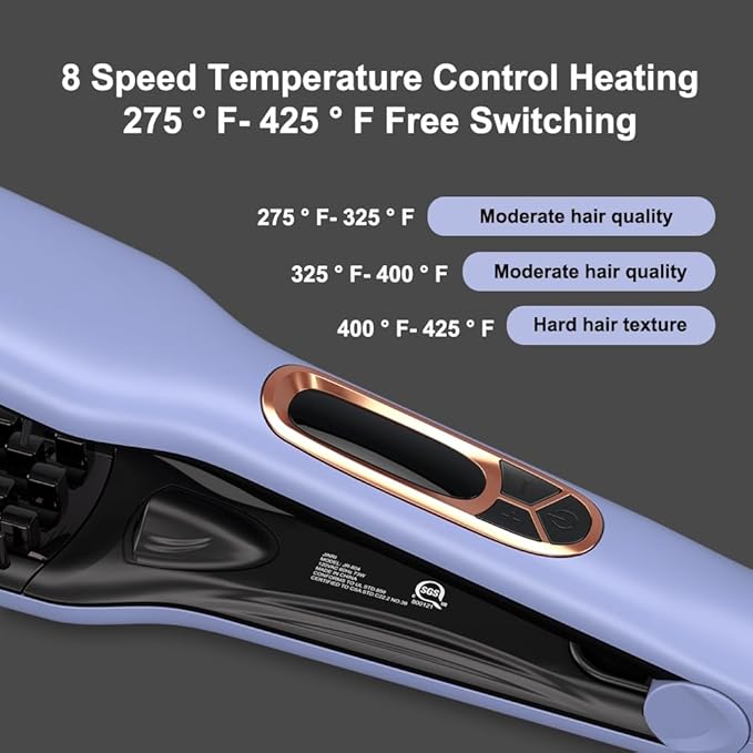 JINRI Hair Iron, Hair Brush, Pumped-Up Volume, Adjustable Temp, 360 ° Tail Rotation, Lasting Volume, for Short Or Thin Hair, Dual Voltage (100-240V), Volumizing Hair Iron, Purple, 1.25 inch