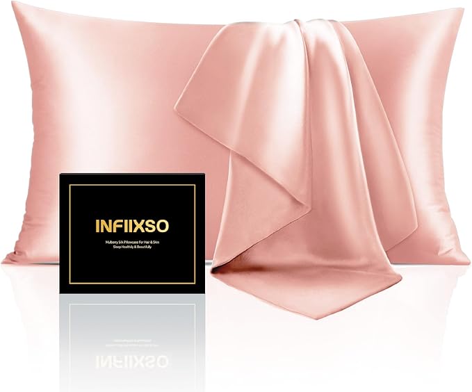 INFIIXSO Silk Pillow Cases 2 Pack Standard Size, Ultra Smooth & Soft Mulberry Silk Pillow Case for Hair and Skin, Breathable Cooling Silk Pillowcase with Hidden Zipper (Rose Pink, 20x26 Inches)