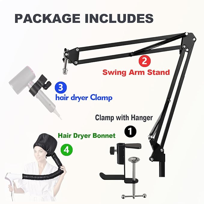 Blow Dryer Stand Hands Free 360 Rotate Hands Free Hair Dryer Holder，Adjustable Hair Dryer Stand Hands Free, Hands Free Blow Dryer Holder Stands Free Clip Suitable for 99%