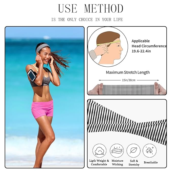 4pcs Striped Headbands for Women Wide Head Bands for Women's Hair Non Slip Wraps Elastic Stretchy Fashion Bandanas Workout Yoga Cute Hair Bands for Women's Hair Accessories