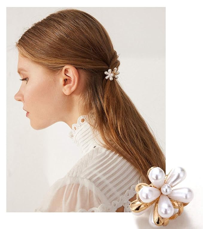 Mini Pearl Hair Barrettes for Women Girls, 10pcs Sweet Artificial Pearl Hair Clips, Flower Pins Clips for Party Wedding Daily
