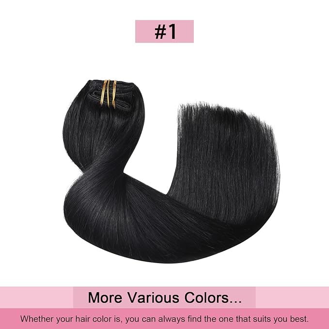 Pro2.0 Clip in Hair Extensions Real Human Hair 120g Thick 7pcs Color #1 Jet Black Remy Real Human Hair Extensions Clip ins 14inch Seamless Double Weft for Women（#1-14inch）
