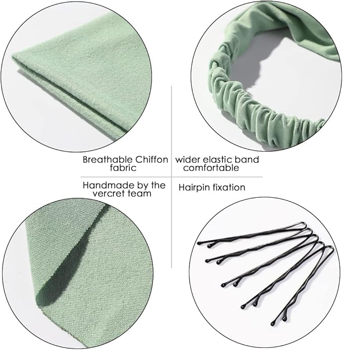6 Pack Hair Scarf Headband for Women Elastic Bandana Head Scarf Large Boho Triangle Kerchief with Clips Non Slip Scarves