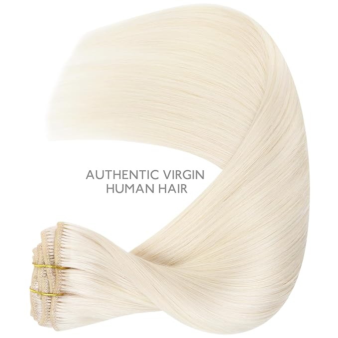 WENNALIFE 24 Inch Clip in Hair Extensions - 120g 7pcs Real Human Hair, White Blonde Remy Double Weft