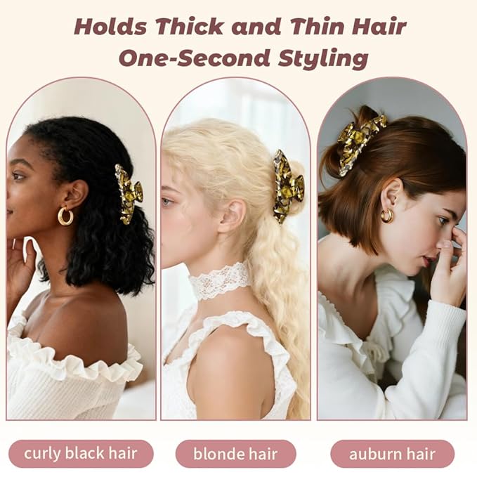 French Hair Claw Clips for Women Grils,4 Inch Strong Hold No Slip Grip Accessories Acetate Material,Not Easily Damaged,Thick or Thin Hair (Gold)