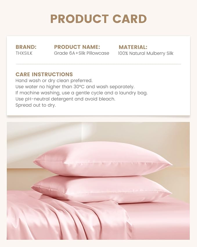 THXSILK Pure Mulberry Silk Zipper Pillow Case, Grade 6A+ Mulberry Silk Pillowcase, Real Silk Both Sides Pillow Case for Hair and Skin - 1PC (Light Pink, California King Size 20"x40")