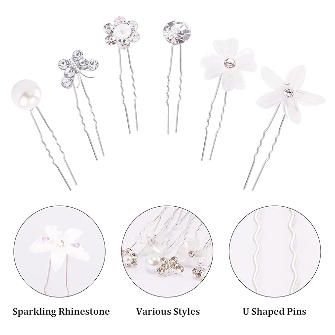 CUBACO 42PCS Wedding Hair Accessories Pins for Women,silver Pearl Flower Rhinestone Hair Clip Bridal Pins Decorative for Brides Bridesmaids, Gift for Girls