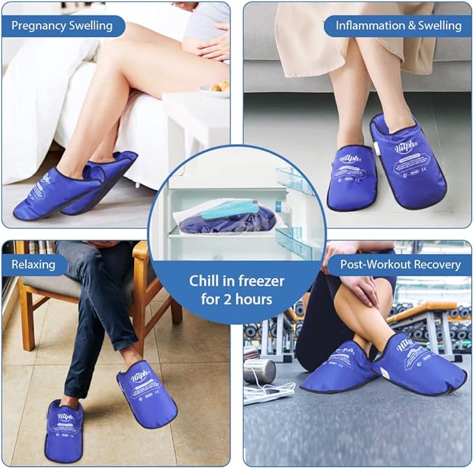 Hilph Foot Ice Pack Slippers for Plantar Fasciitis & Bunion 2 Packs, HSA or FSA Eligible Reusable Hot Cold Packs Gel Ice Slipper for Foot & Toes Pain, Gout, Foot Surgery, Neuropathy, Swollen (Blue)