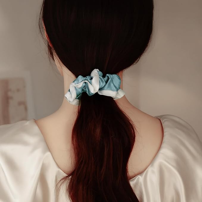 DAISYSILK Pure Mulberry Silk Hair Scrunchie for Women Gentle No-Crease Silk Hair Tie Smooth Elastic Ponytail Holder (Dusty Blue)