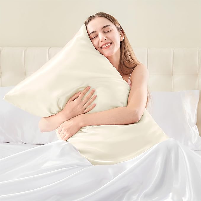 BEDELITE Satin Pillowcase with Zipper, Beige King Size Pillow Cases Set of 2, Super Soft and Cooling Similar to Silk Pillow Cases, Gift for Women Men(20x40 Inches)