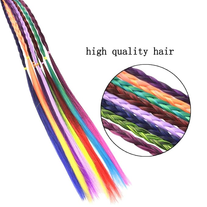 Colored Braids Hair Extensions with Rubber Bands Rainbow Braided Synthetic Hairpieces Ponytail Hair Accessories for Women Kids Girls Party Highlights Cosplay Dress Up (8PCS D Style)