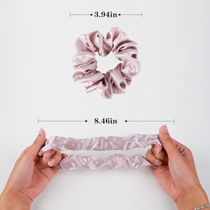 Silk Scrunchies for Hair 100% Mulberry Silk Hair Ties（Silver gray, Dark gray, Pink）