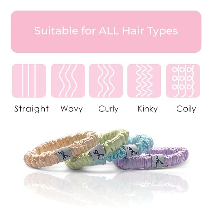 Silk Scrunchies for Women No Damage Mulberry Silk No Slip 4 Pack-Elastic Ponytail Girls Hair Ties | Skinny Hair Ties for Thin Thick Wavy or Curly Hair No Crease for Sleep and Sports (4, Light Pastel)