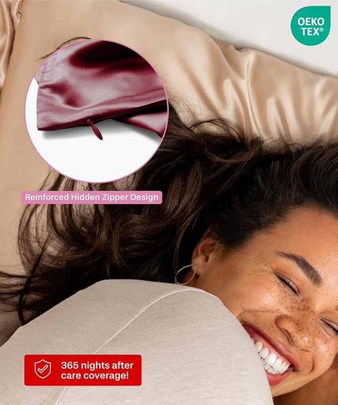 SUNDAYSILKS™ Premium Silk Pillow Cases | 100% Mulberry Silk Pillowcase with Zipper, All Sides Real 22 Momme Grade 6A Silk, Standard Queen, King Size [Pinot]