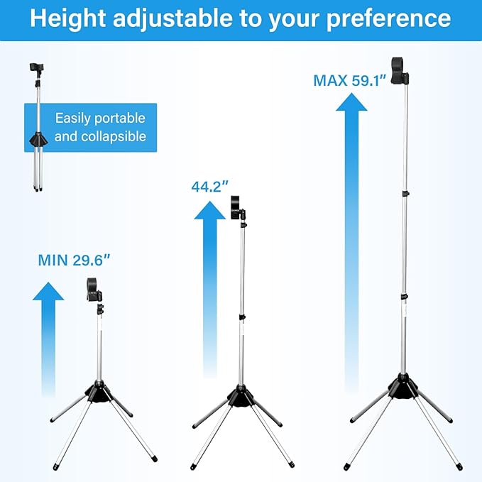 Adjustable Hands-Free Hair Dryer Stand Holder 360 Degree Rotation,Blow Dryer Holder Countertop With Non-Slip Tripod and Universal Clip