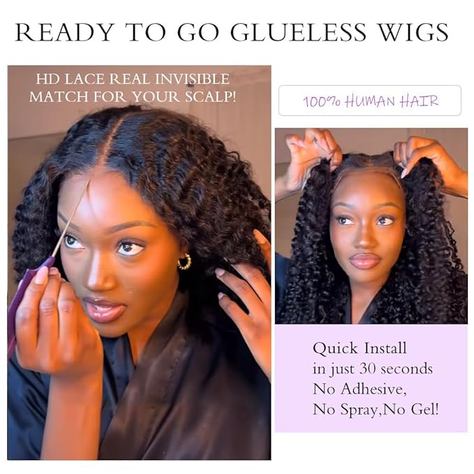 7x6 Burmese Curly Glueless Wigs Human Hair Pre Plucked Pre Cut 250% Density Drawstring Wig Human Hair 7x6 HD Lace Front Wigs Human Hair for Black Women Wear and Go Glueless Wig Natural Color 16inch