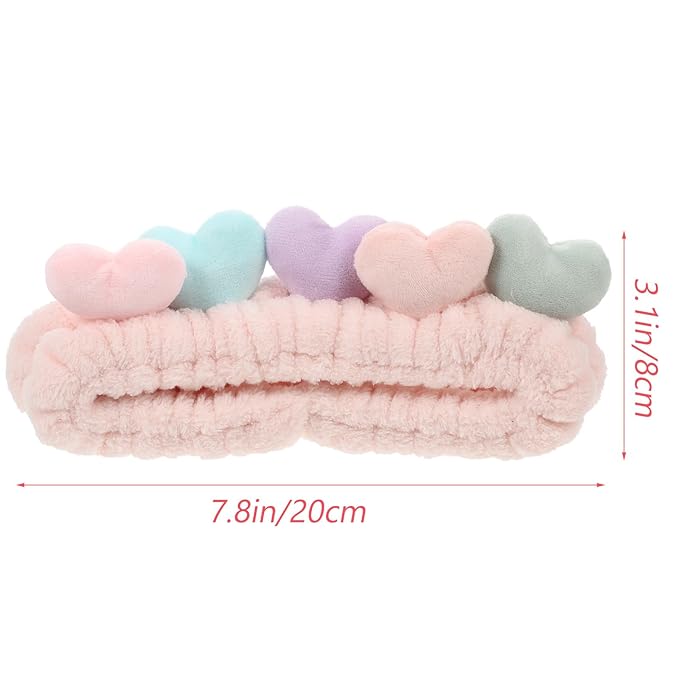 2pcs Heart Design Fuzzy Spa Hairbands for Women Elastic Stretch Makeup Head Wraps Skin-friendly Soft Comfortable Fit for Face Washing and Skincare Routine