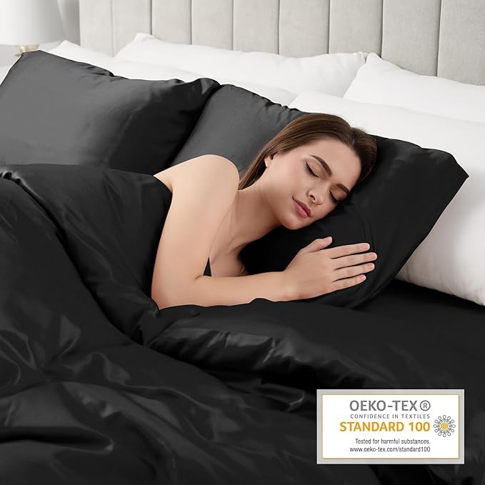 Lirex Satin Pillowcase for Hair and Skin, Super Soft and Cooling Similar to Silk, 2 Pack Queen Size 20"X 30" Pillow Cases with Envelope Closure, Gifts for Women Men, Black