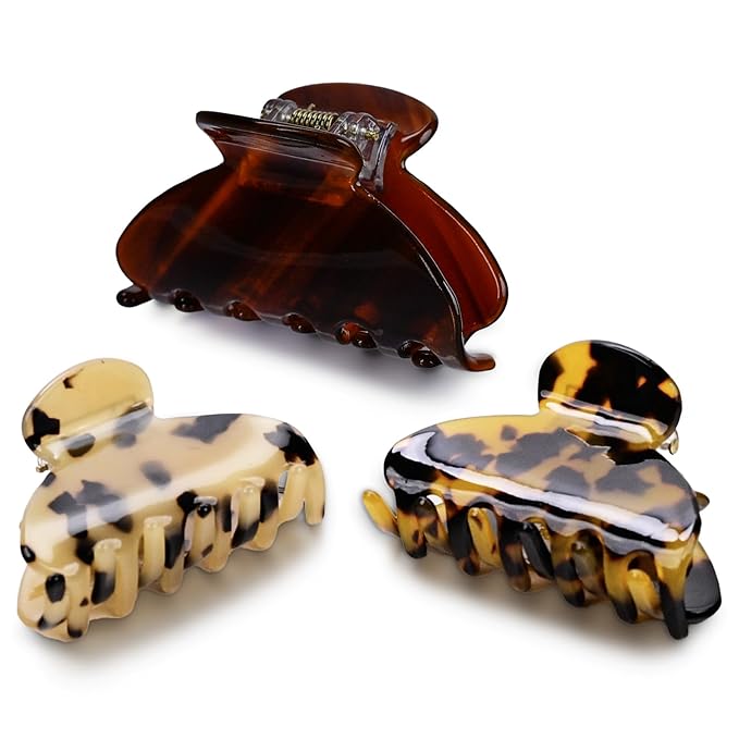 3 Pack Women's Hair Clips Set brown - Vintage Tortoise & Leopard Print Non-Slip Claw Clips, Celluloid Jaw Clamps for Medium Hair Hair Accessories Gift for Women