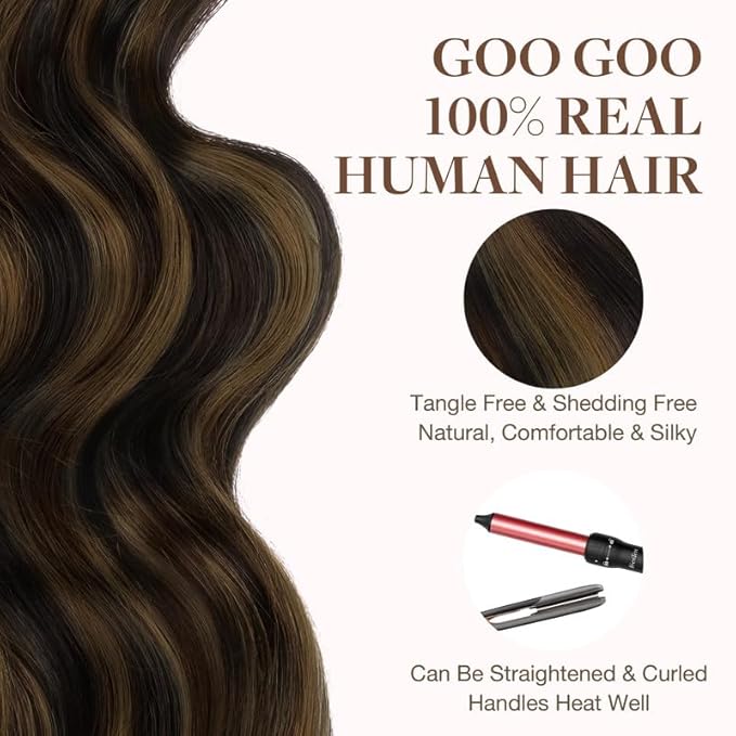 GOO GOO Tape in Hair Extensions Human Hair, 2/6/2 Balayage Dark Brown to Chestnut Brown, 18inch 100g 40pcs, Skin Weft Seamless Invisible, Silky Straight with Thick Ends, Remy Human Hair