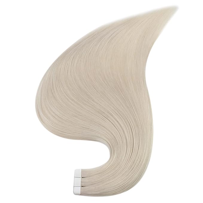 Full Shine Tape in Hair Extensions 20 Inch Color 1000 White Blonde Hair Extensions Real Human Hair Double Sided Tape ins Adhesive 20Pcs 50Grams Long Straight Natural