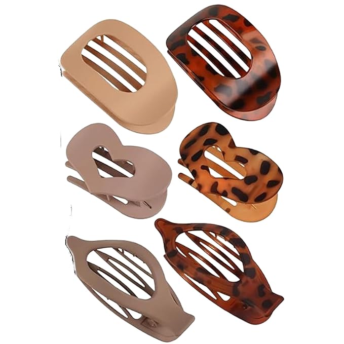Dodorado Flat Hair Clips,Suerteyay/Hailoyearn Simple Refined Hair Clip, Sturdy Keep No Slip Large Claw Clips,Volume Flat Top Round Clip for Thick or Thin Hair (6B)