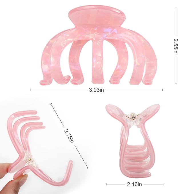 Large Hair Clips for Women - 3Pcs (Blue, White, Pink) | Octopus Claw Clips for Thick Hair, Non-Slip Strong Hold Hair Clamps for Long Hair, Big Unbreakable Hair Accessories