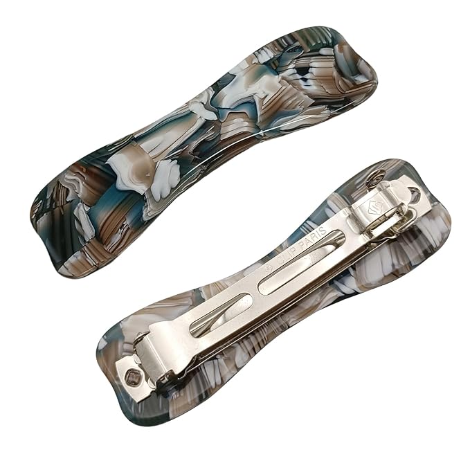 Hair Clips for Women,3.5 Inch Acetate Medium Hair Claw Clips for Women Thin Thick Curly Hair,Strong Hold No Slip Grip,French Classic Multicolor Barrettes Hair （Blue Marble Bow）