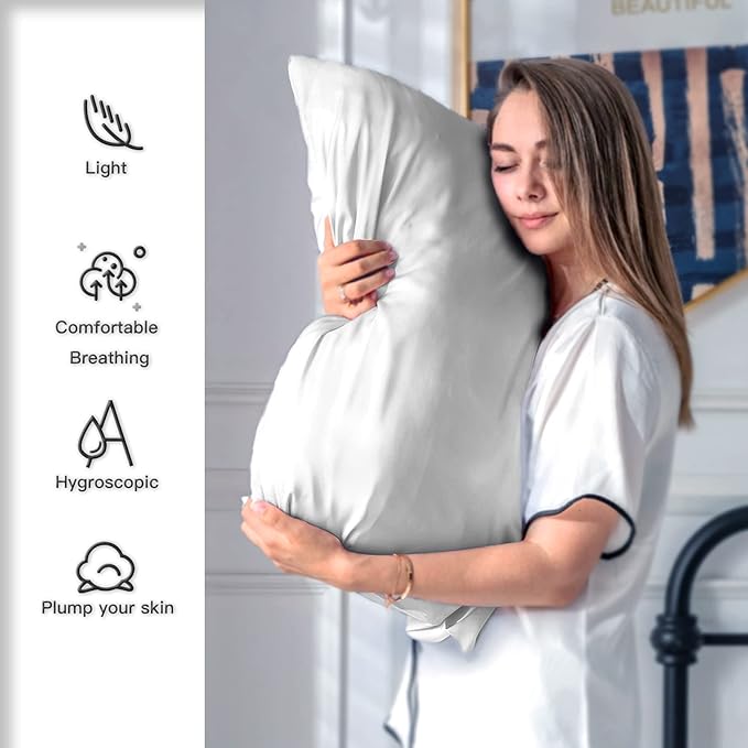 Natural Mulberry Silk Pillowcase for Hair and Skin Queen Size 20"X30" Silk Pillow Case with Hidden Zipper Soft Breathable Smooth Cooling Silk Pillow Covers for Sleeping(Silver Grey,Queen,1Pcs)