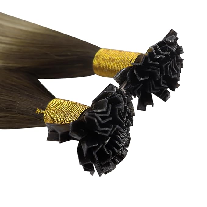 YoungSee K Tip Hair Extensions Balayage 18In Keratin Hair Extensions Human Hair Ombre Dark Brown to Brown with Blonde Straight 50s/50g