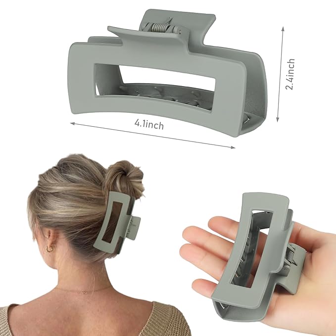 4.1 Inch Large Hair Clips 8 Pcs Square Claw Clips for Thick Hair Big Hair Claw Clips Acrylic Banana Jaw Clips Hair Accessories for Women and Girls -Basic
