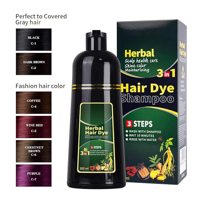 Dark Brown Hair Dye Shampoo 3 in 1 Herbal Natural Dye Cover Gray, for Women/Men Hair Color for Grey Coverage (Dark Brown)