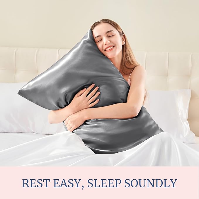 BEDELITE Satin Pillowcase for Hair and Skin, Super Soft and Cooling Similar to Silk Pillow Cases 2 Pack with Envelope Closure, Gift for Women Men(13"x18" Toddler Size, Dark Grey)