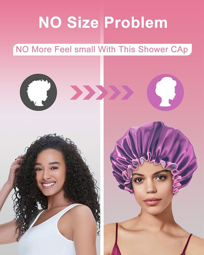 Aquior Shower Caps, Reusable Shower Cap for Women, Double Layer Waterproof Hair Cap, Large Size for All Hair Lengths,for Girls Spa Home Salon Use (purple)