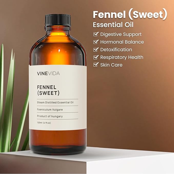 VINEVIDA Fennel Essential Oil 4 oz - Pure, Undiluted Fennel Oil for DIY Candle Scents and Soap Making - Safe for Skin