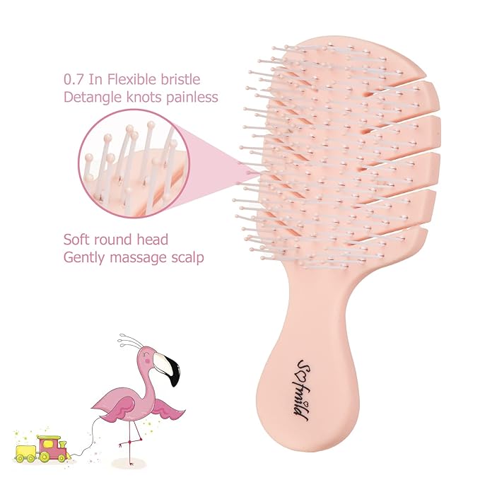 Sofmild Mini Detangler Hair Brush, Small Travel Shower Detangling Brush Glide Through Tangles & Gently Untangle Knots, For Women Purse, Pocket, Car Essentials