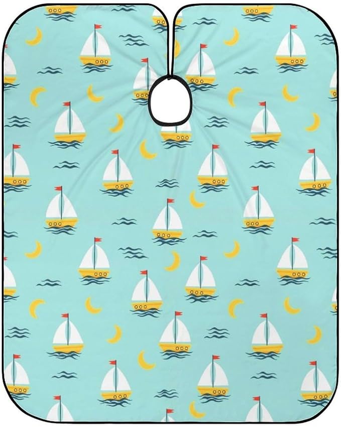 Large Long Salon Barber Cape, Sailboats Blue Haircut Hairdressing Cloth Apron Haircut Barber Gown for Home Stylists