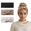 Vercret Headbands for Women Sailor Knot Headband Black Double Wide Elastic Adjustable Braided Hair Bands Non Slip for Girls Boho Stretchy Turban Headwrap Yoga Workout,Solid Color, 3Pcs