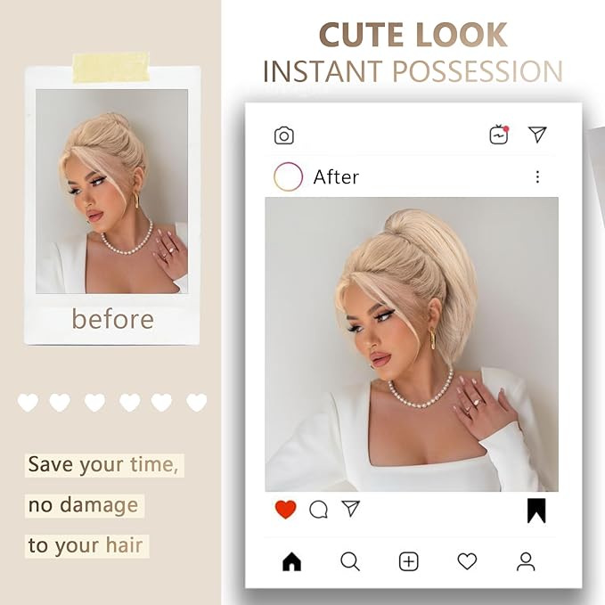 Clip on Ponytails for Women - 10 Inch Short Ponytail Extension, Straight Pony Tails Hair Extensions, Synthetic Hair Extensions Ponytail, Clip in Ponytail (Color: Beige)