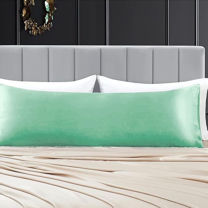 Aormenzy Satin Body Pillow Cover Set of 2, 20x54 Inches Mint Green Body Pillow Case for Adults, Silky Soft & Cooling Body Pillow Pillowcase with Envelope Closure