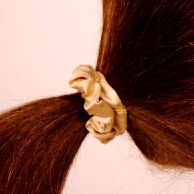 Amelia Beauty, Tan Satin Small Scrunchies, 12-Pack – No Damage Hair Ties for Women, Gentle & Durable Hair Accessories, 2.5in x 0.5in