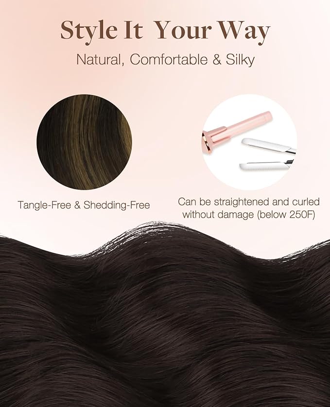 GOO GOO Invisi Edge Tape in Hair Extensions Human Hair, 2/6/2 Balayage Dark Brown to Chestnut Brown 10pcs injected with 10pcs classical tape ins, 22inch 50g, Virgin Remy Hair, Natural Look