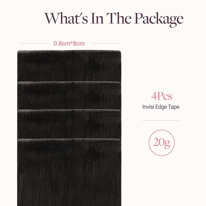 GOO GOO Invisi Edge Wide Tape in Hair Extensions, 1B Natural black,4pcs 20inch 20g, Remy Human Hair,Seamless Injected Tape, Natural Look