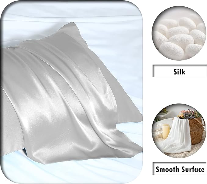 Silk Body Pillowcase Mulberry Silk Pillow Cases with Zipper Soft Breathable Smooth Cooling 20x54 inches Pillowcase for Sleep (Silver Grey,20"X 54",1Pcs)