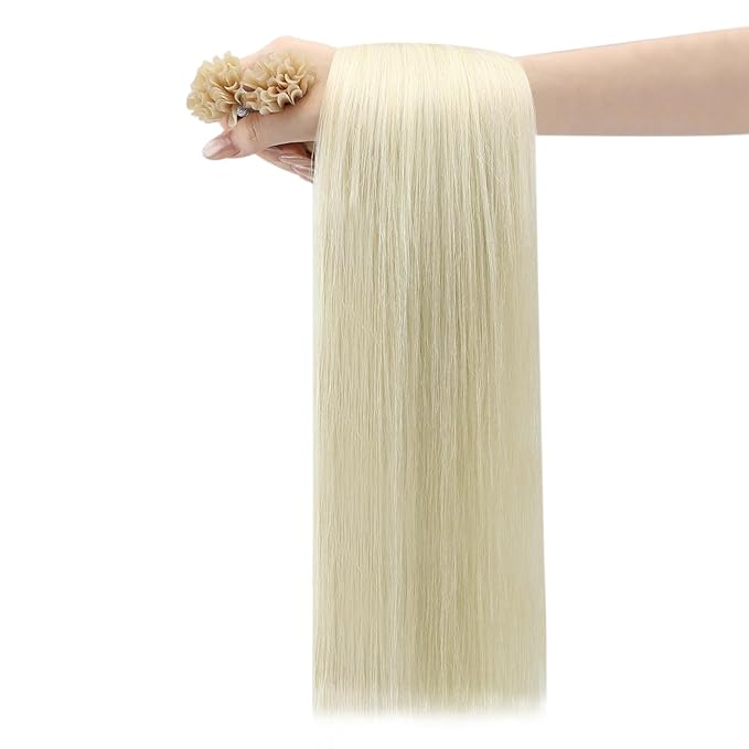 YoungSee U Tip Hair Extensions Human Hair Blonde Utips Hair Extensions Platinum Blonde Keratin Hair Extension for Short Hair K Tip Hair Extension Real Human Hair Straight for Thin Hair 14In 1G/S 50G